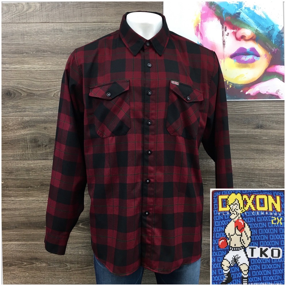 Dixxon Flannel Co TKO Red‎ Black Plaid D-Tech Button Up Shirt Mens 2X